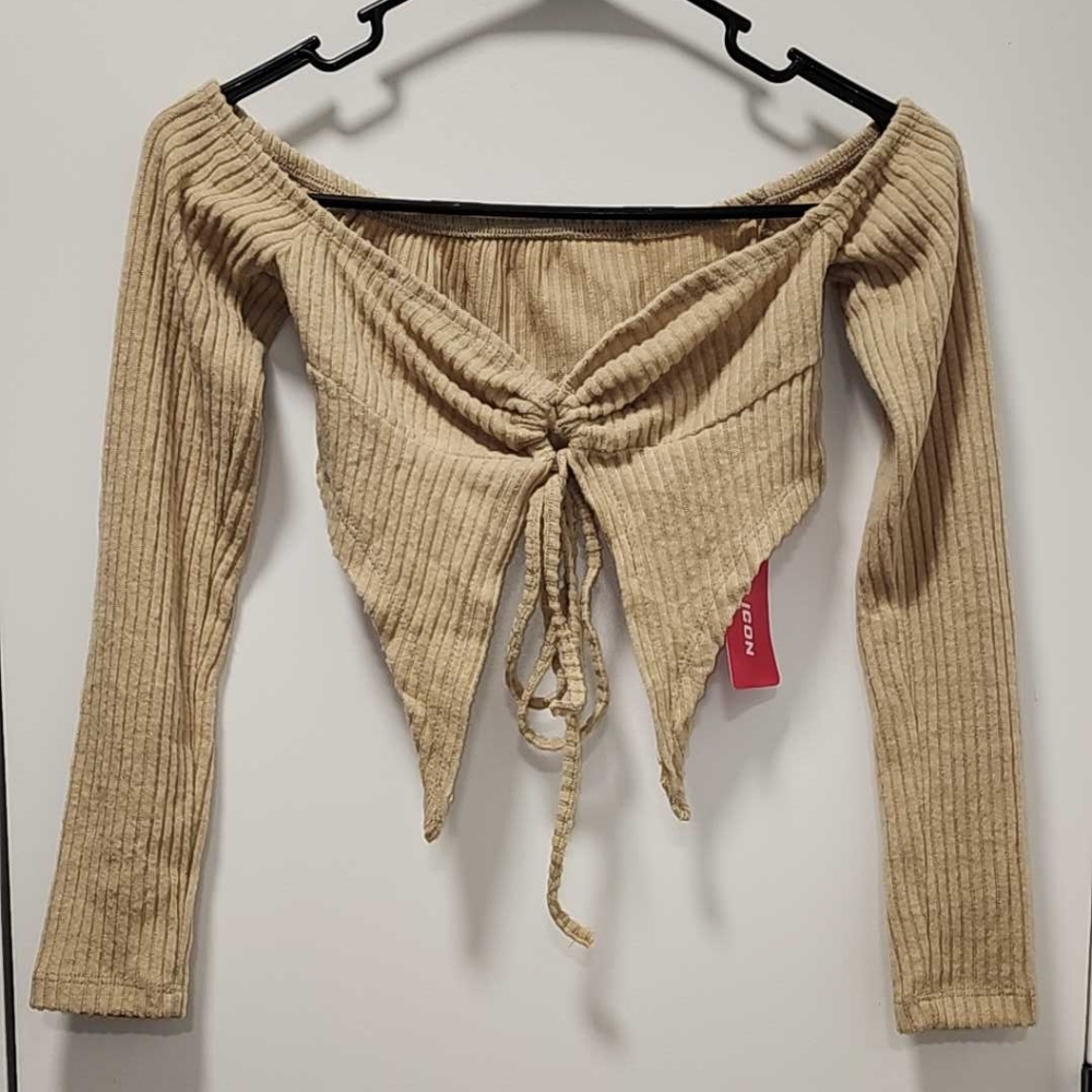 ✨️New SHEIN Tan Ribbed Off-Shoulder Crop Top